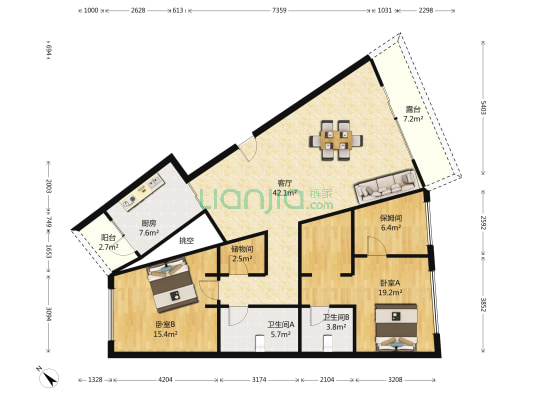 维多莉亚花园公寓 2室1厅2卫 159平方