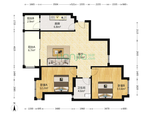 恒大天府半岛二期 2室1厅1卫 94平方
