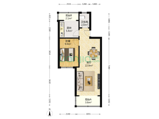 珠海路24号 1室1厅1卫 62平方