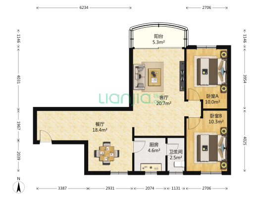 广环大厦 2室2厅1卫 97平方