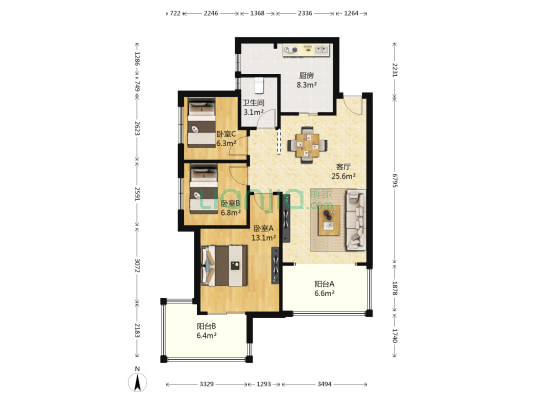 御锦城理想树 3室1厅1卫 88平方