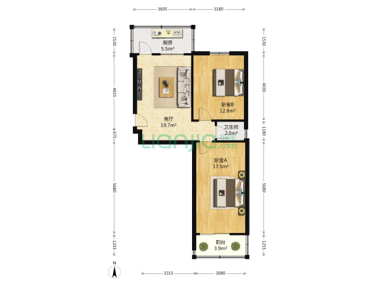 清河小区南区 2室1厅1卫 74平方