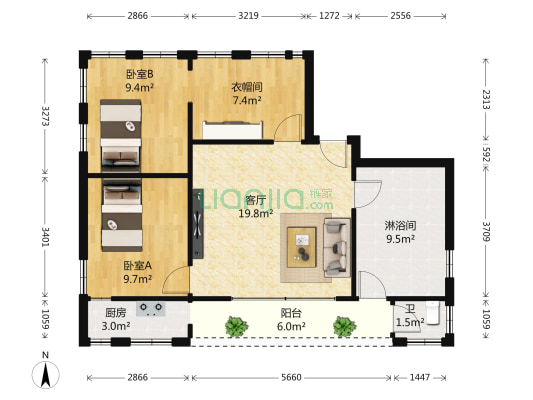 大东路 2室1厅2卫 72平方