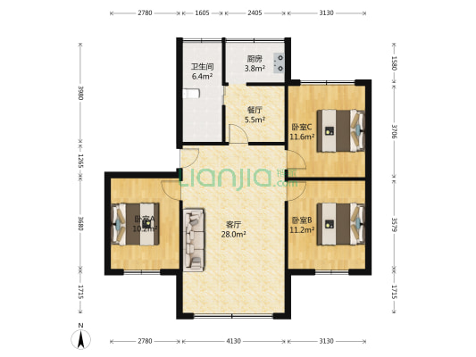 金江苑 3室2厅1卫 91平方