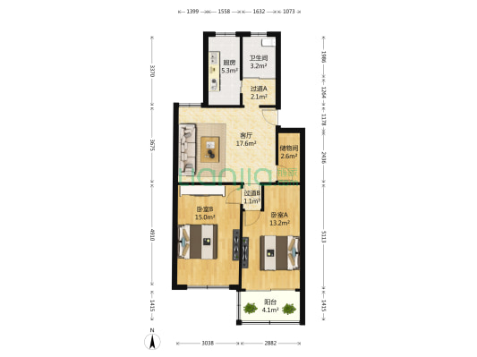 绿苑(闸北) 2室1厅1卫 79平方