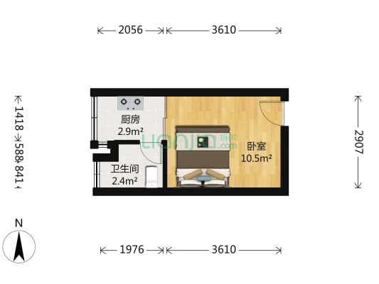 东门168 1室1厅 南