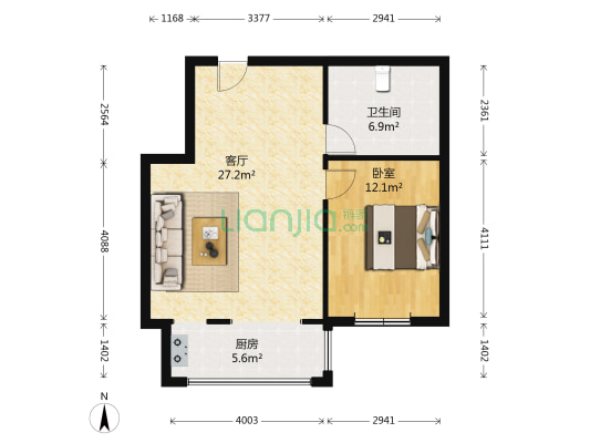 四季花苑二期绿地景城 1室1厅1卫 66平方