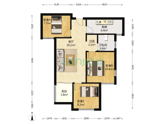 万科美景魅力之城幽兰园 3室1厅1卫 88平方