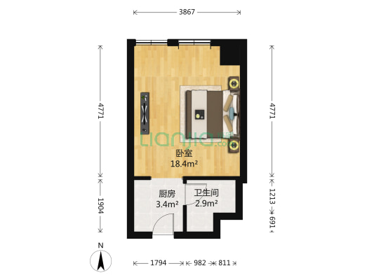 金地雄楚一号D区 1室0厅1卫 36平方