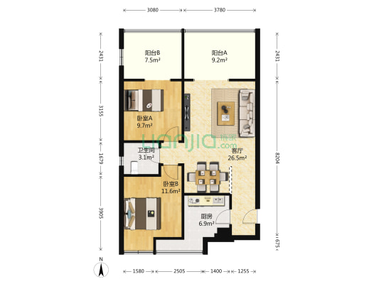 光华揽胜 2室1厅1卫 81平方