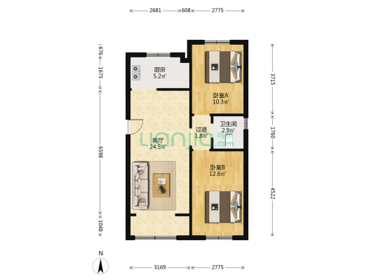 领秀嘉园 2室1厅1卫 86平方