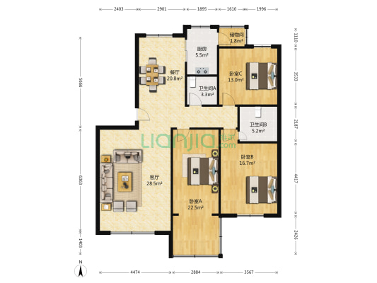 鸿城西域 3室2厅2卫 147平方