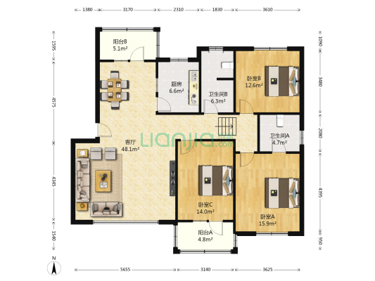 旭光小区 3室1厅2卫 130平方