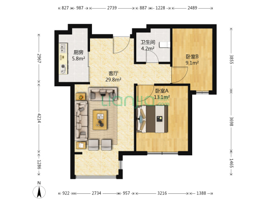 大地十二城枫桦园 2室1厅1卫 88平方