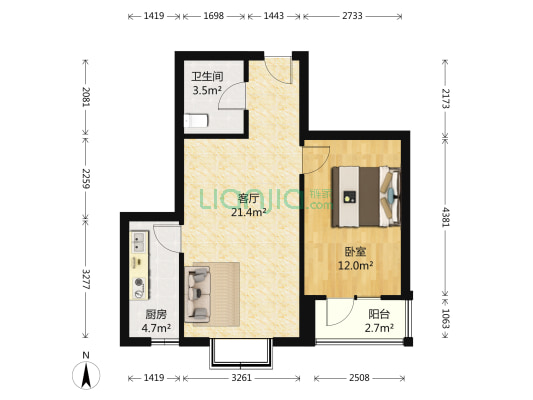 水调歌城B区 1室1厅1卫 59平方