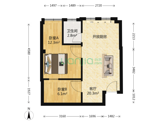 鼓楼公寓 2室1厅1卫 60平方