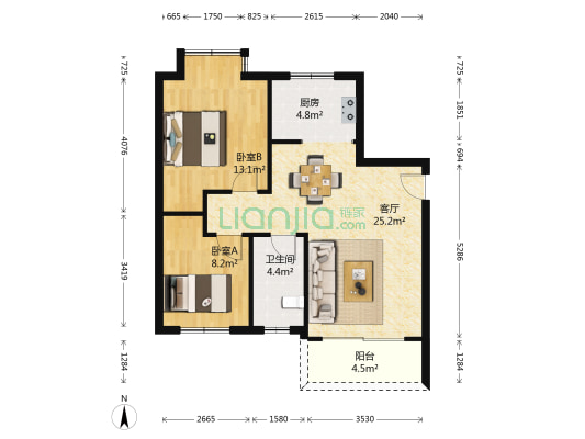 山水新城 2室1厅1卫 80平方