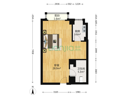 怡景商务大厦 1室0厅1卫 60平方