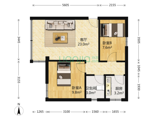 裕丰商城 2室1厅1卫 57平方