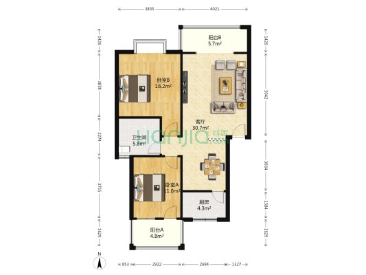阳晨新世界F区 2室1厅1卫 88平方