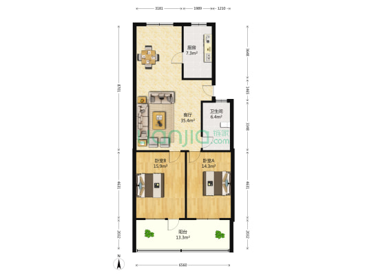馨园小区 2室1厅1卫 113平方