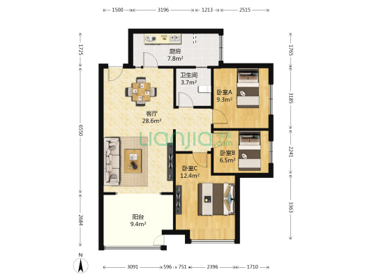 御锦城鹭园 3室1厅1卫 88平方