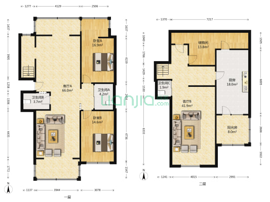 大通花园B区 2室2厅3卫 128平方