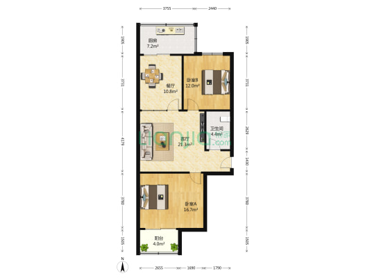 舜承苑西区 2室2厅1卫 89平方