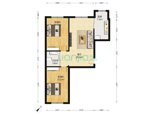 世纪馨园 2室1厅1卫 92平方