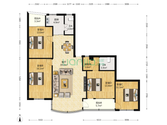 人盛大厦 4室1厅2卫 138平方