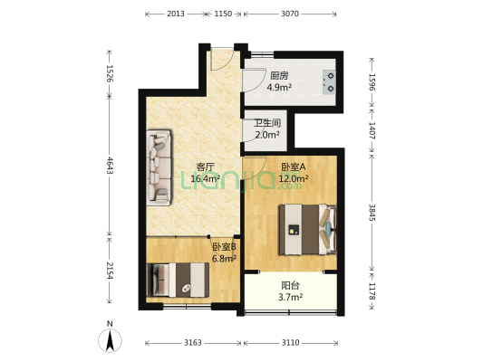 宝应路 2室1厅1卫 58平方