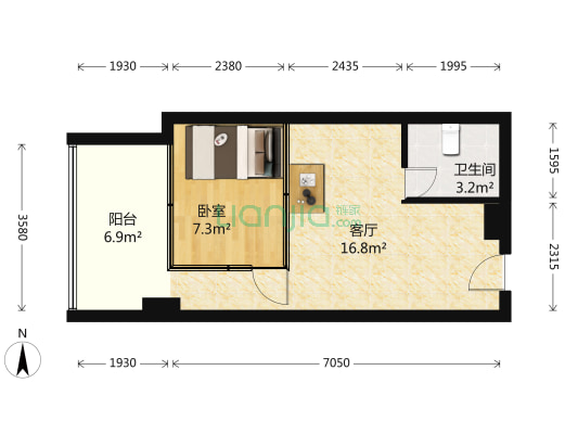 群升国际E区 1室1厅1卫 46平方