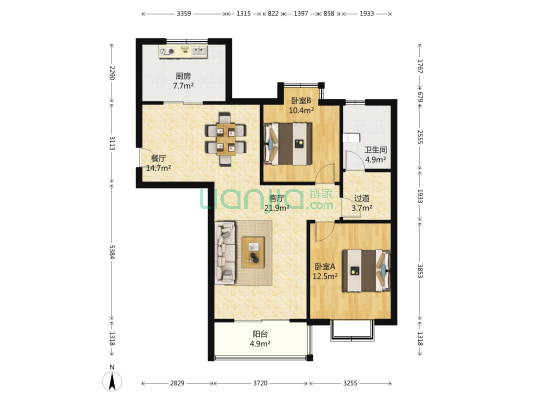 花样年华小区 2室2厅1卫 108平方