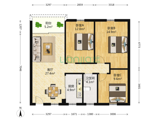 东华东路 3室1厅1卫 94平方
