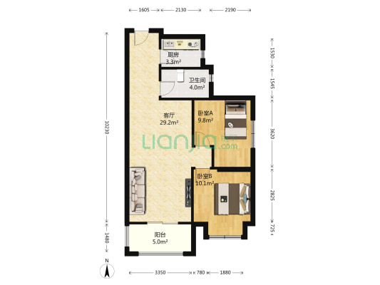 百瑞景中央生活区五期西区 2室1厅1卫 90平方