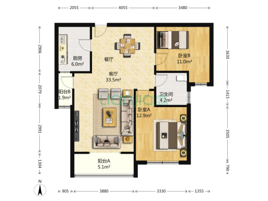 银海畅园西区 2室1厅1卫 83平方