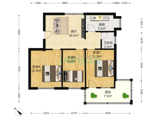 电气化二处机关 3室1厅1卫 75平方