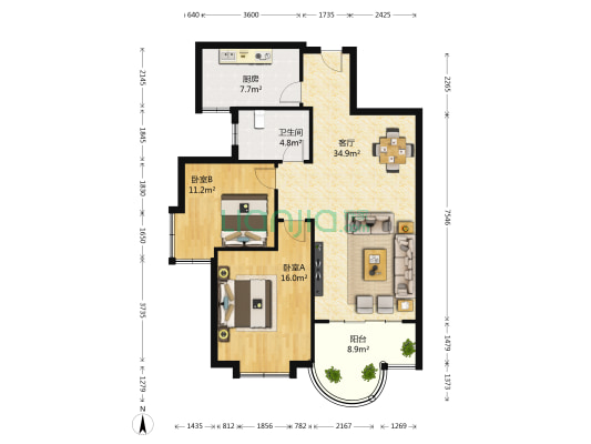 香海花园 2室1厅1卫 106平方