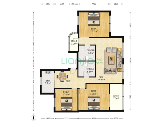 金实小区真实园 3室1厅2卫 119平方