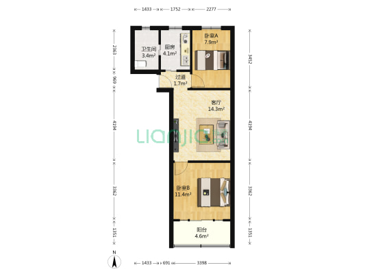 国和苑 2室1厅1卫 56平方