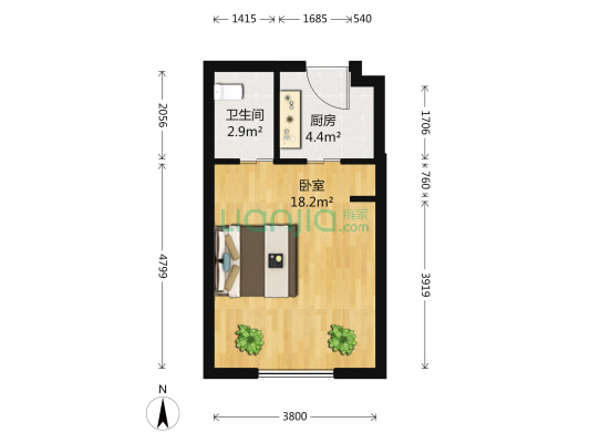木马公寓 1室0厅1卫 41平方