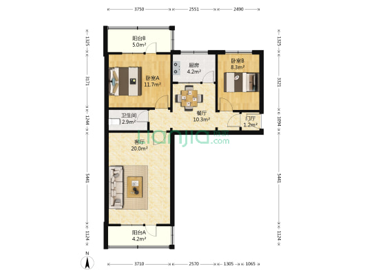 梅花楼 2室2厅1卫 82平方