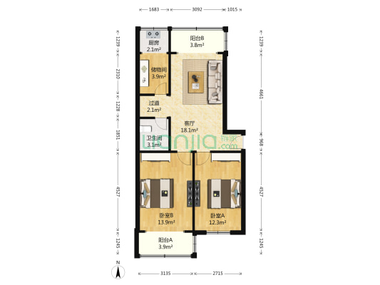 二运家属院 2室1厅1卫 78平方