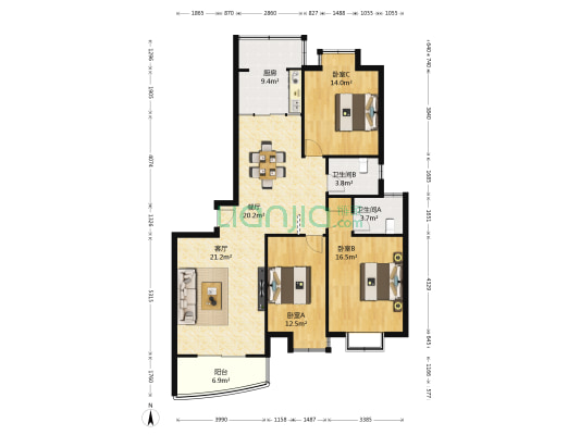 鸿仁名居 3室2厅2卫 140平方