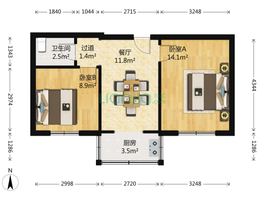 山东路 2室1厅1卫 51平方