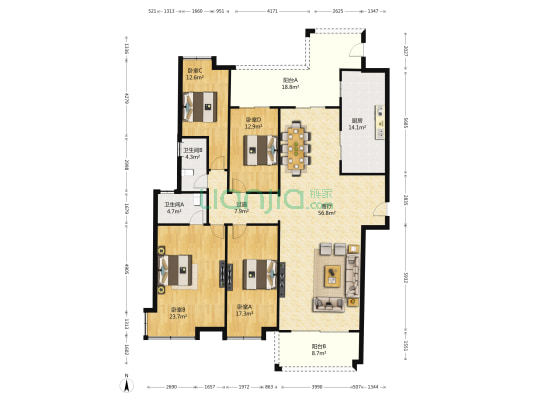 翡翠绿洲宝林苑 4室1厅2卫 203平方