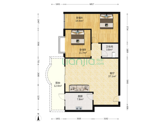 沙铁大厦 2室1厅1卫 108平方