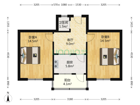 济南轻骑摩托车总厂销售公司宿舍 2室1厅1卫 61平方