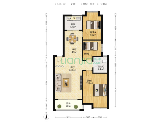 义圣名苑 3室2厅1卫 89平方