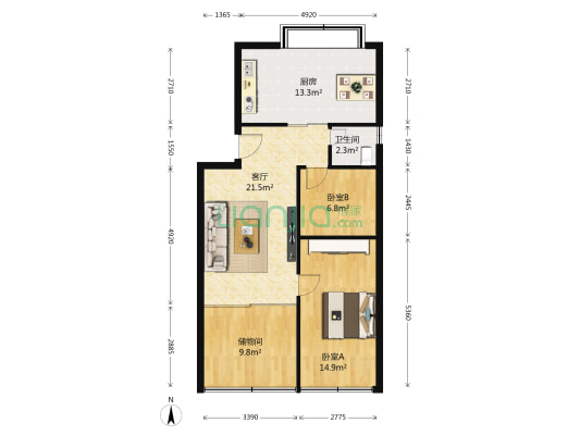 圆通街7号 2室1厅1卫 88平方